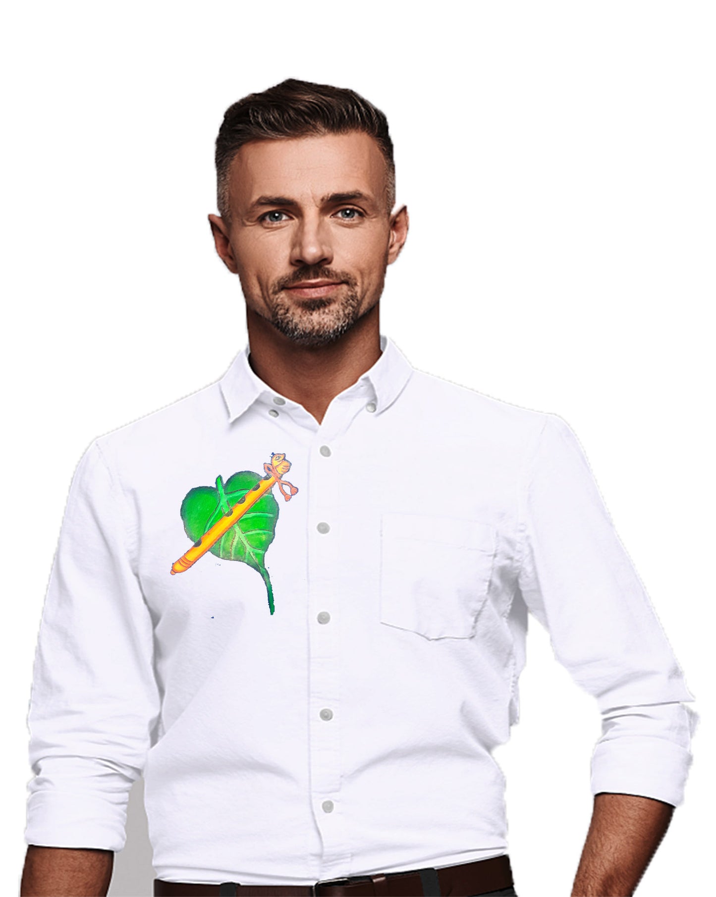 Alila flute hand mural painting on white shirt