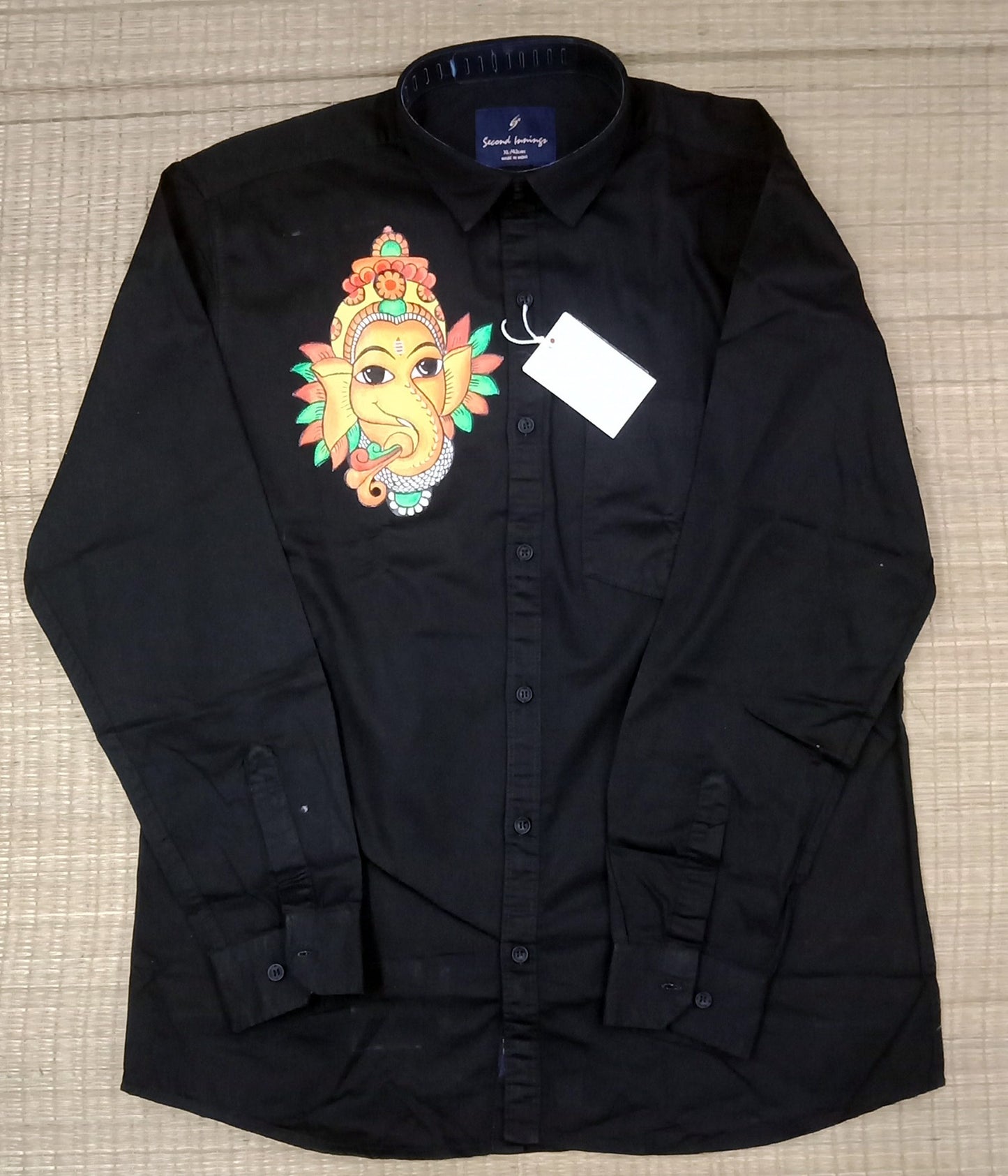 Ganapathi design hand mural painting on black shirt