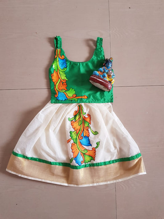 Flower design hand mural painting kerala style pattu pavada