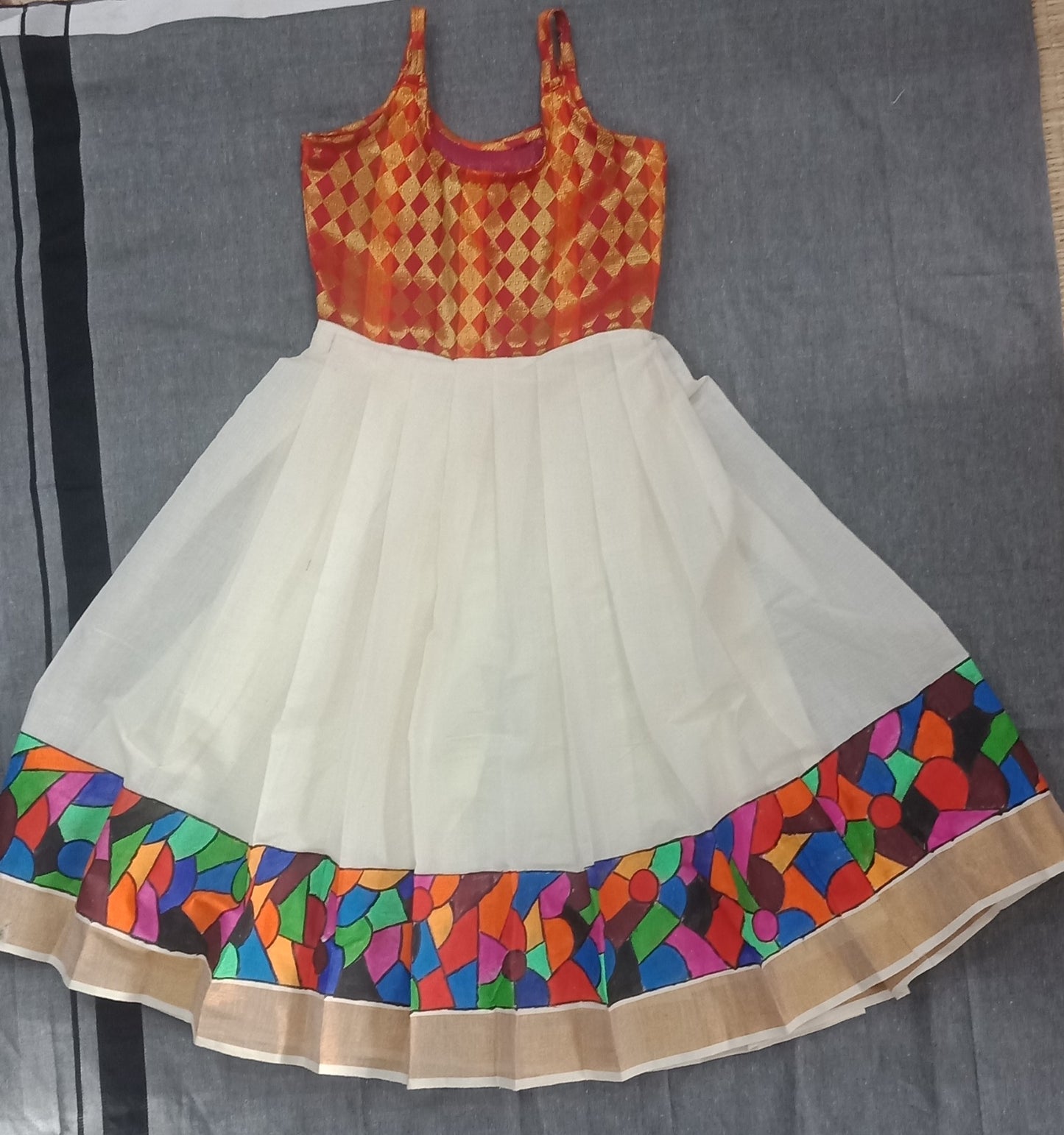 Abstract design hand painting kerala style frock
