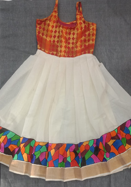 Abstract design hand painting kerala style frock