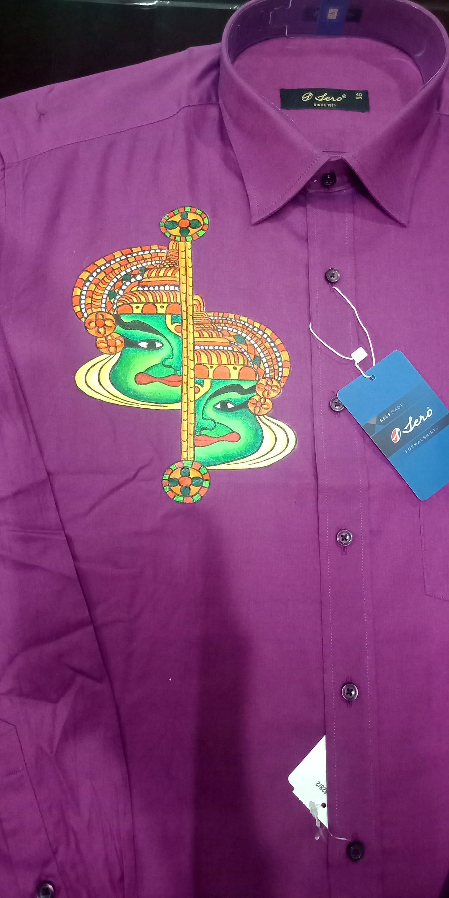 Half kathakali hand mural painting on pink cotton shirt