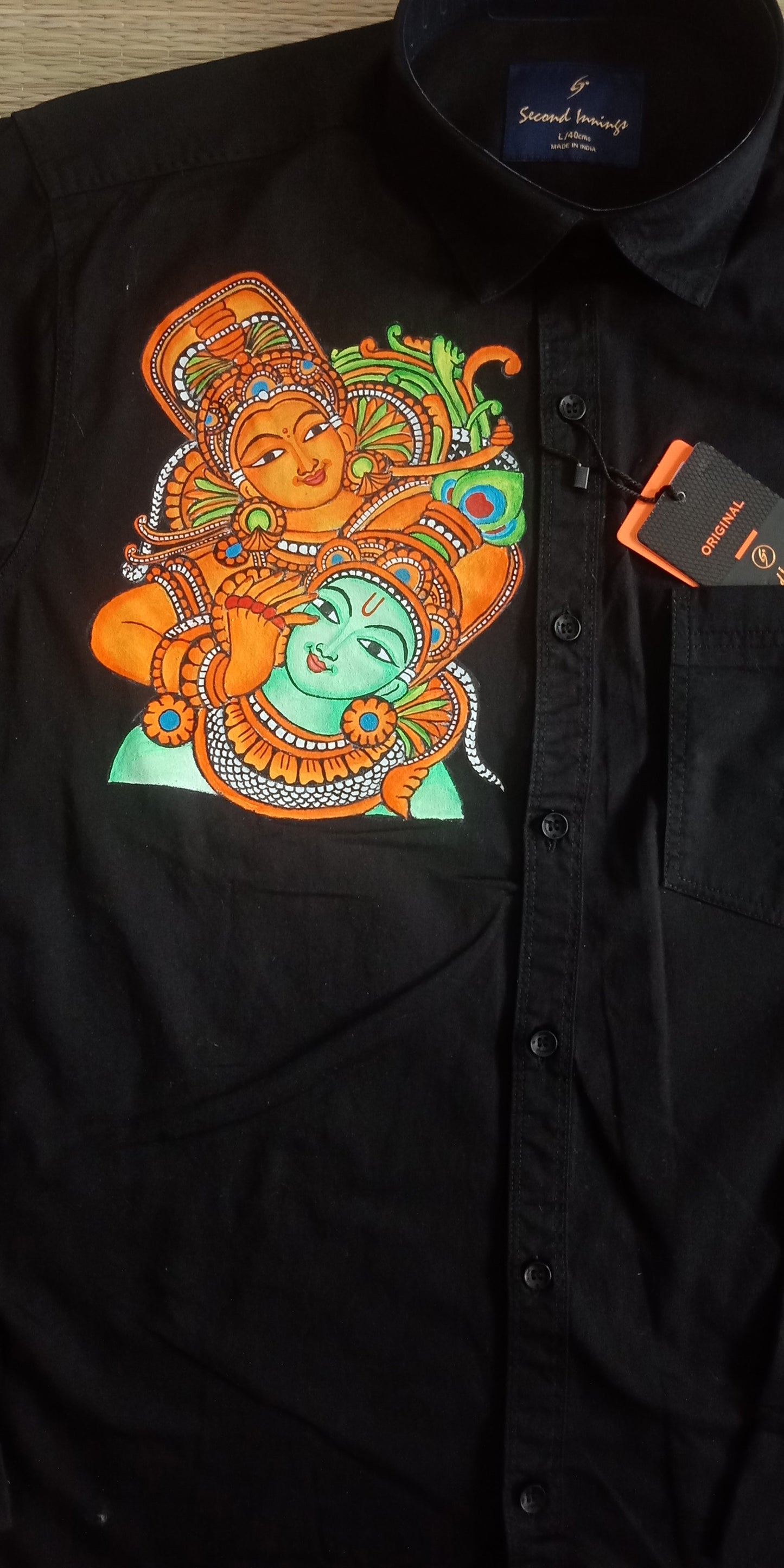 Krishna Radha combination hand mural painting on black shirt