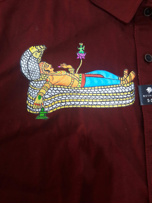 Sree Padmanabha Swami Hand painting on maroon cotton shirt