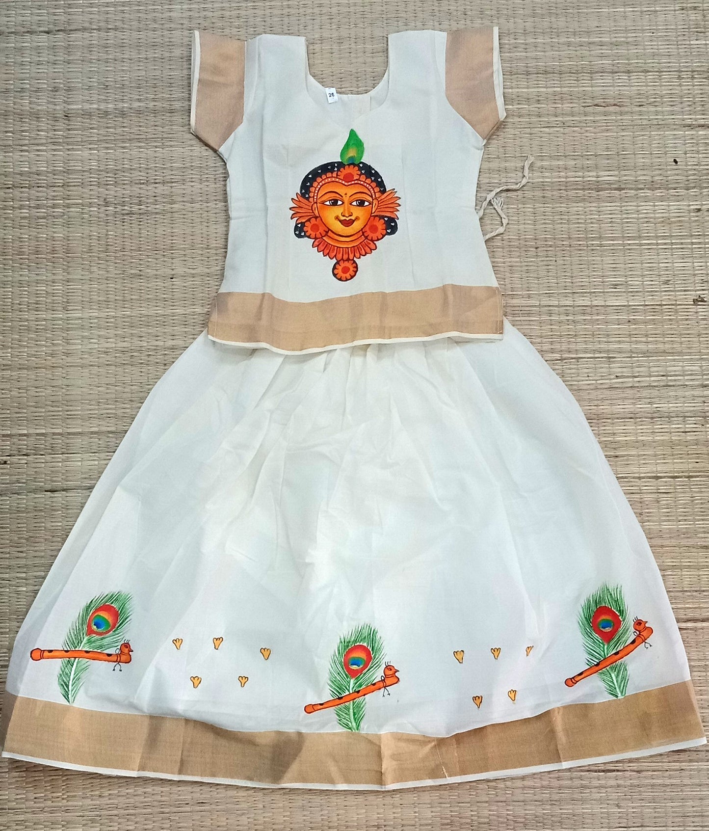 Devi hand mural painting top with peeli bottom kerala pattu pavada