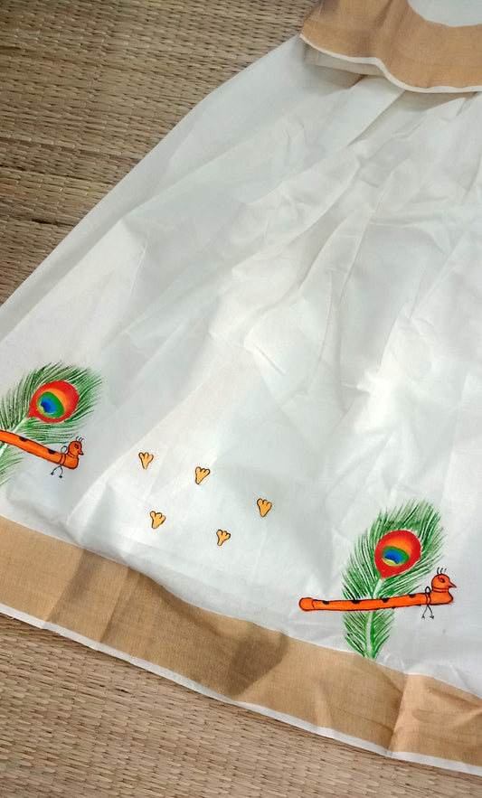 Devi hand mural painting top with peeli bottom kerala pattu pavada