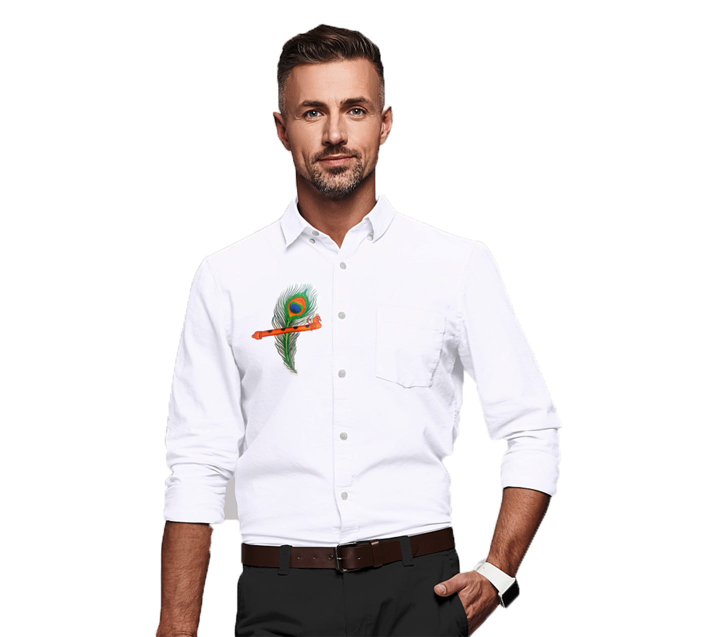 Mazhil peeli with flute hand mural painting on white shirts