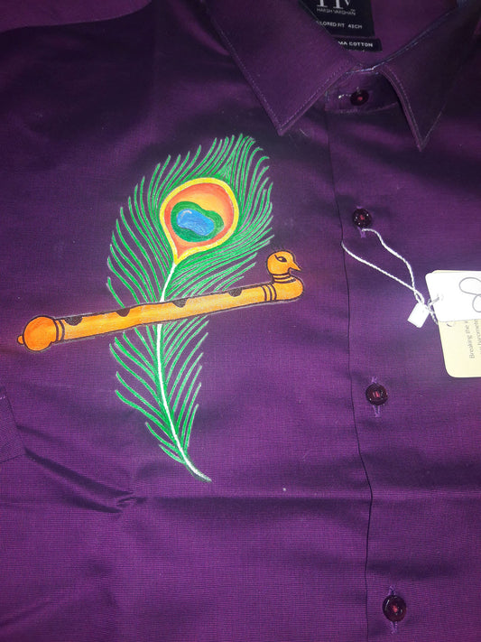 Mazhilpeeli hand mural painting on violet cotton shirt