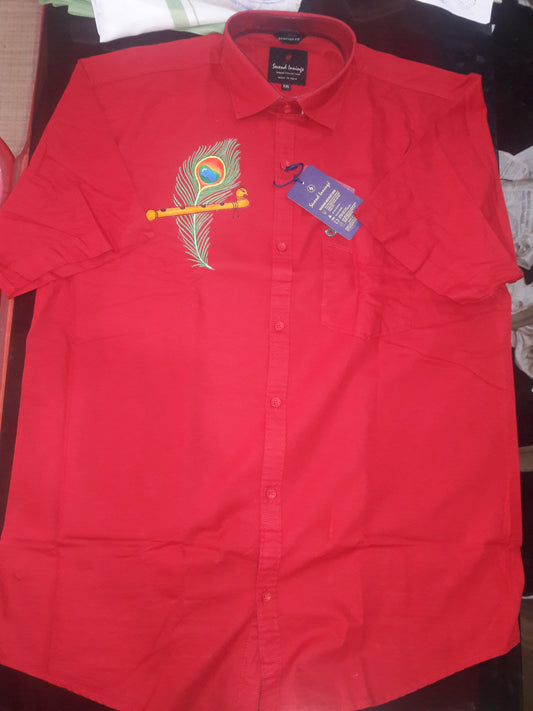 Mazhil Peeli hand mural painting on red cotton shirt