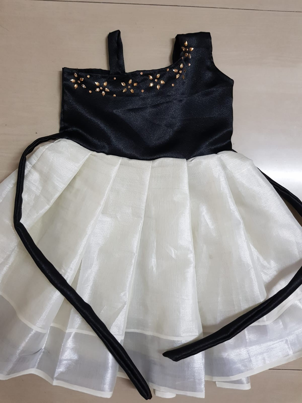 Black hand work designer kerala silver tissue girls frock