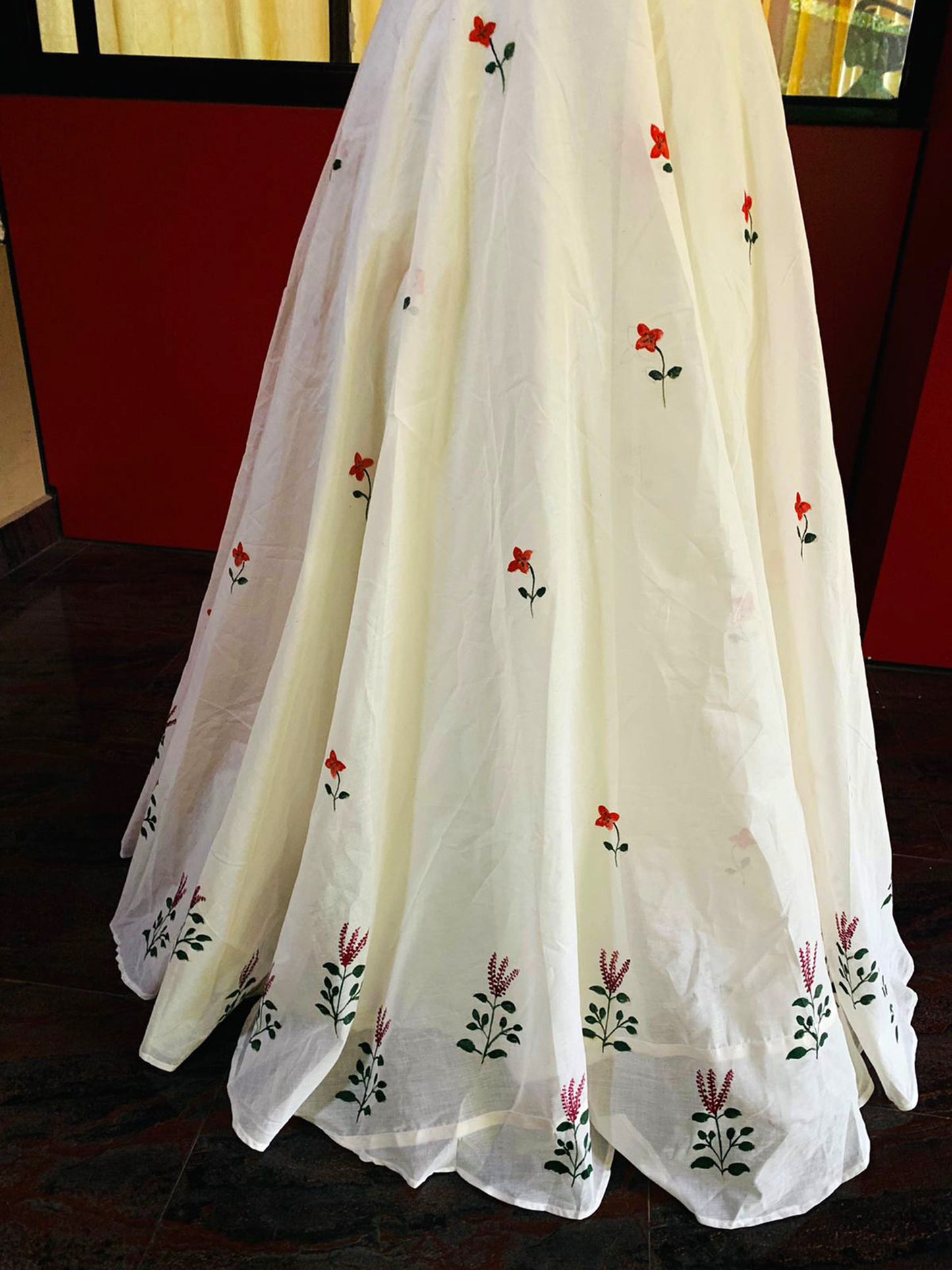 Thulasi border hand mural painting kerala pavada lehenga - Womens