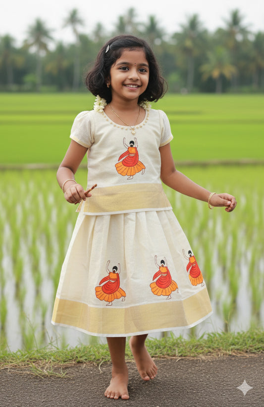 Deepavali dance hand mural painting design kerala tissue kids pattu pavada