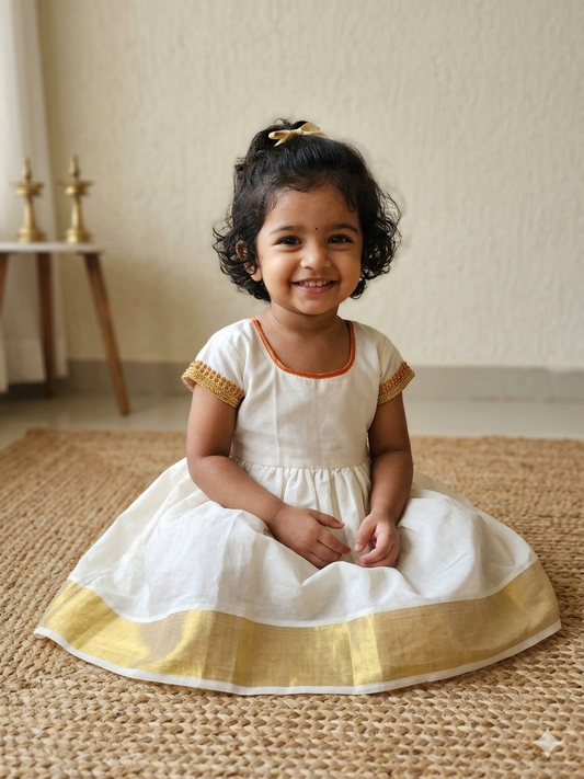 kerala cotton kasavu frock for kids