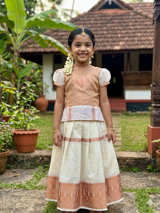 Designer cotton kerala pattu pavada for kids