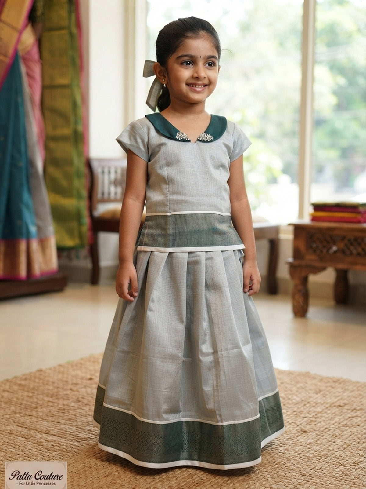Designer blouse kerala silver kasavu kids pattu pavada