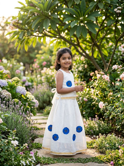 Blue flower design kerala cotton kids pattu pavada