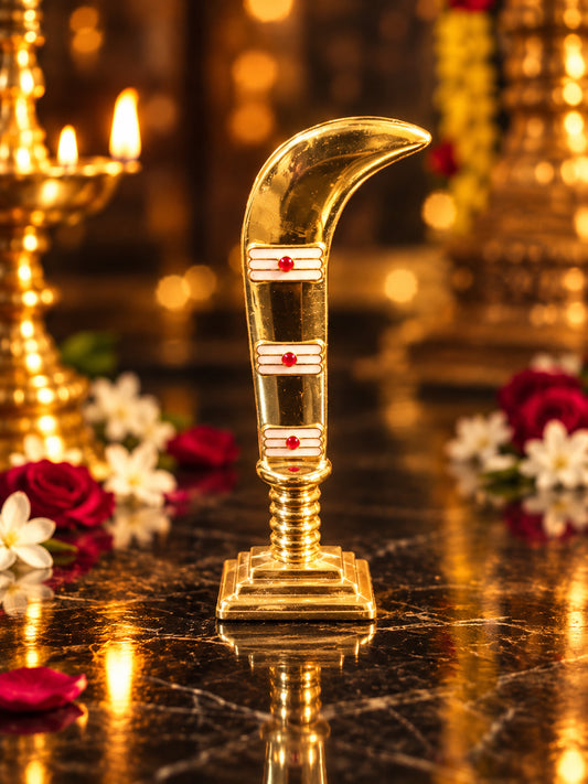 Lord Karuppaswami metal gold knife statue - 10cm