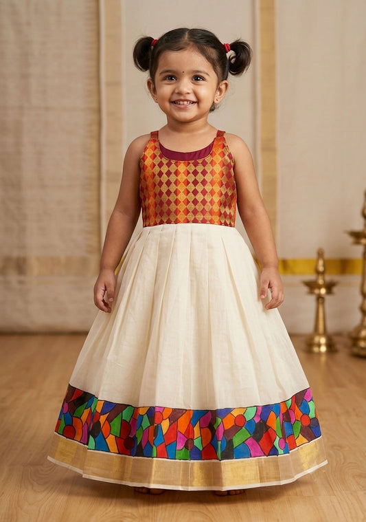 Abstract design hand painting kerala style frock