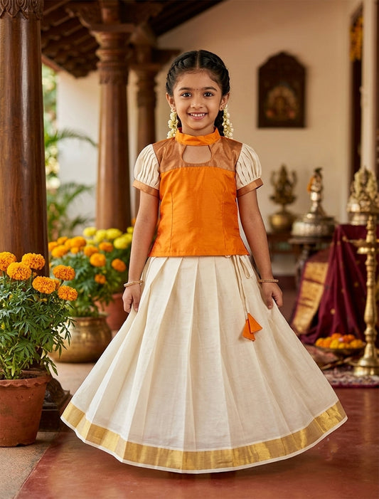 Designer blouse kerala cotton kasavu pattu pavada for kids