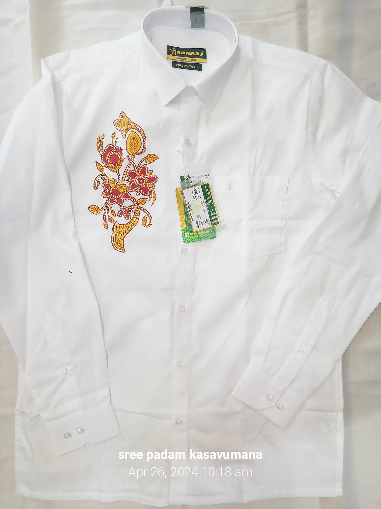 Golden flower mural hand painting on white shirt