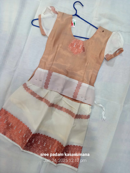 Designer cotton kerala pattu pavada for kids