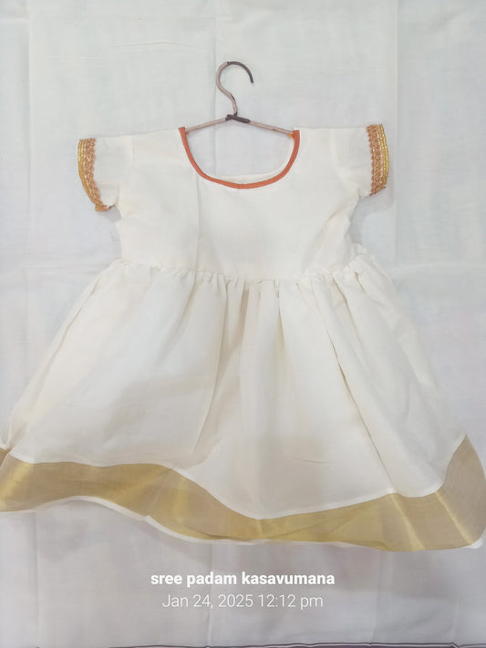 kerala cotton kasavu frock for kids