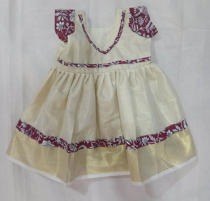 Kalamkari design tissue kerala designer frock for kids