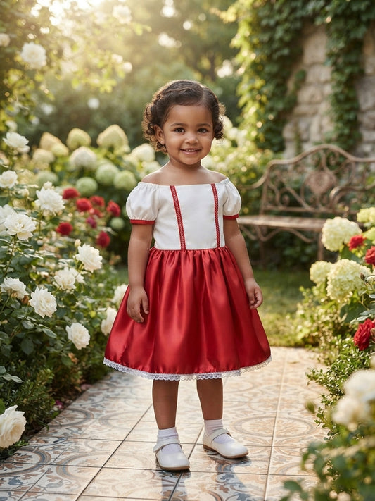 Designer type satin kids color frock