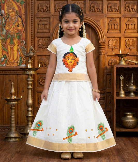 Devi hand mural painting top with peeli bottom kerala pattu pavada