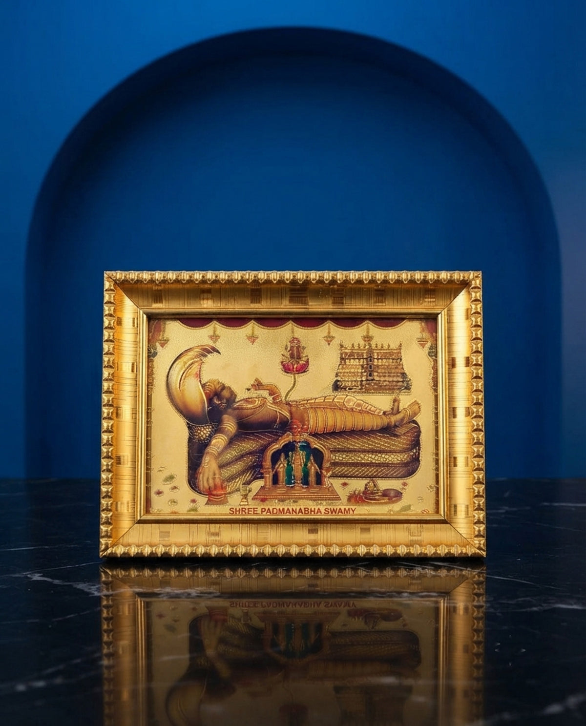 Padmanabha Swami photo glass golden frame - 14cmx11cm