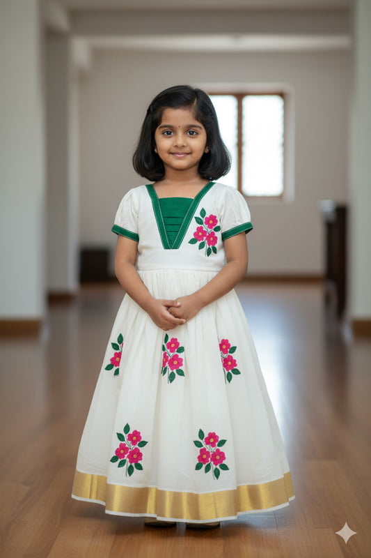 Flower design hand mural painting kerala pattu pavada at low price for kids