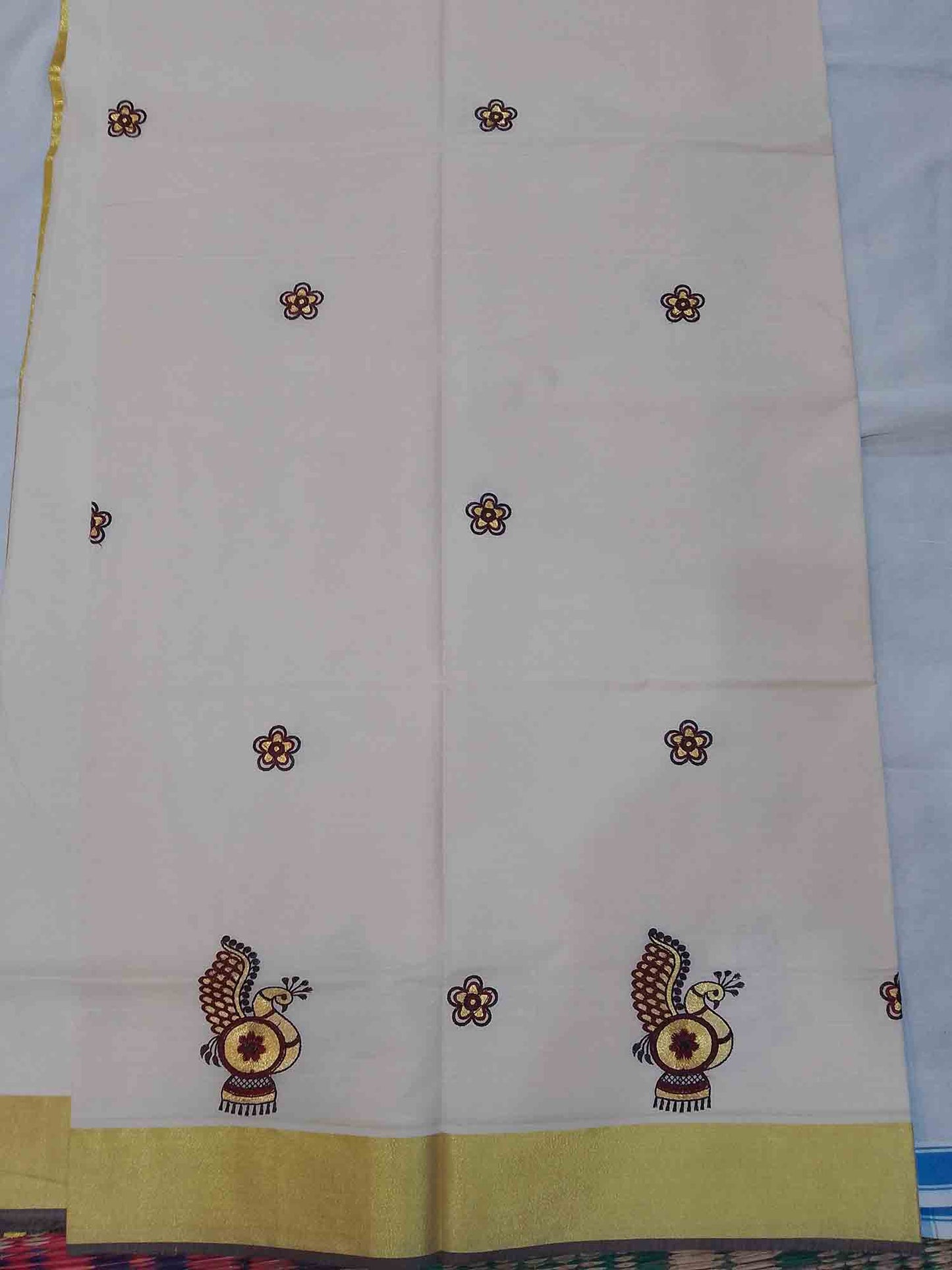 Peacock embroidery designer kerala kasavu saree