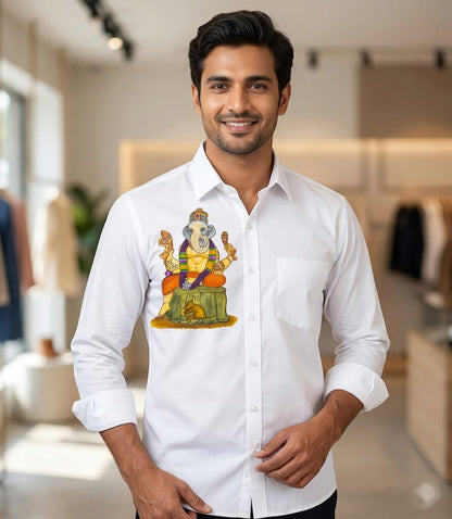 Ganapathi hand mural painting on white cotton shirt