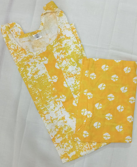 Yellow and white shade stitched cotton kurta with pant