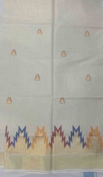 Temple border embroidery designer kerala golden tissue kasavu saree