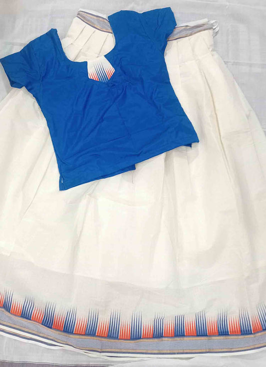 Designer temple border kerala  pattu pavada with blue blouse for women