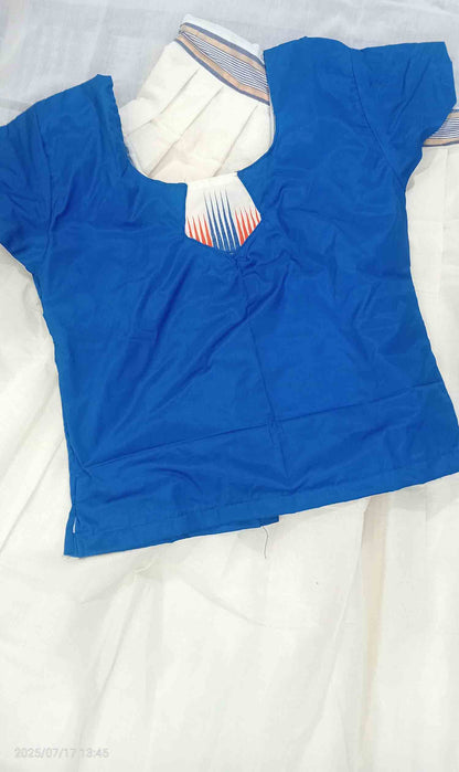 Designer temple border kerala  pattu pavada with blue blouse for women