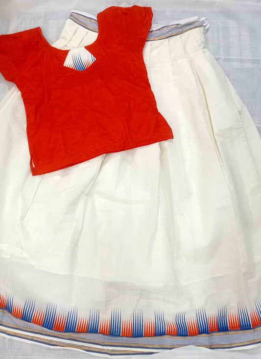 Designer temple border kerala  pattu pavada with red blouse for women