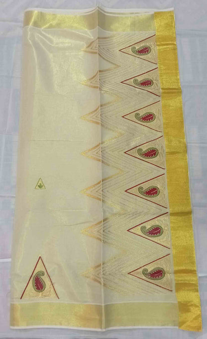 Mango embroidery designer kerala tissue kasavu saree