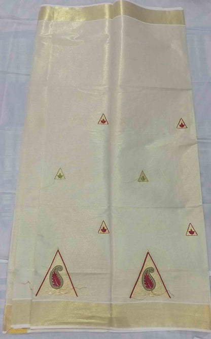 Mango embroidery designer kerala tissue kasavu saree