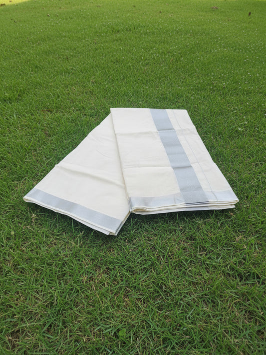 Kerala cotton silver kasavu saree