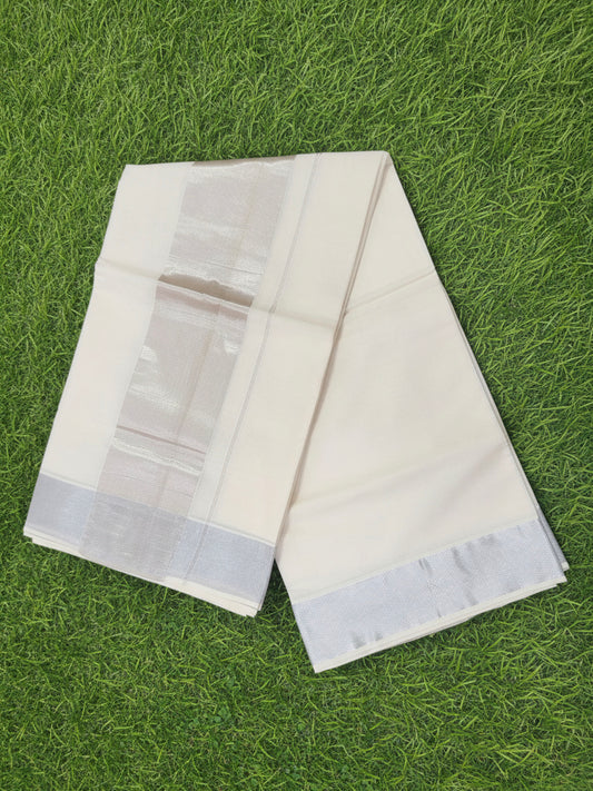 Kerala cotton handloom silver kasavu saree