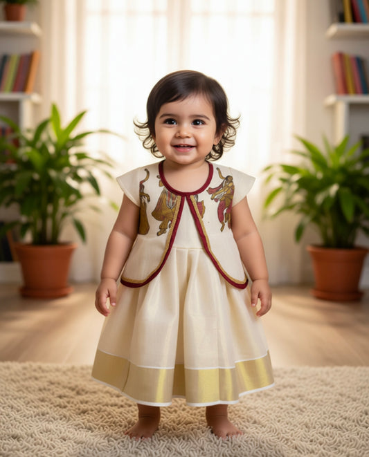 Designer kerala style tissue kids frock