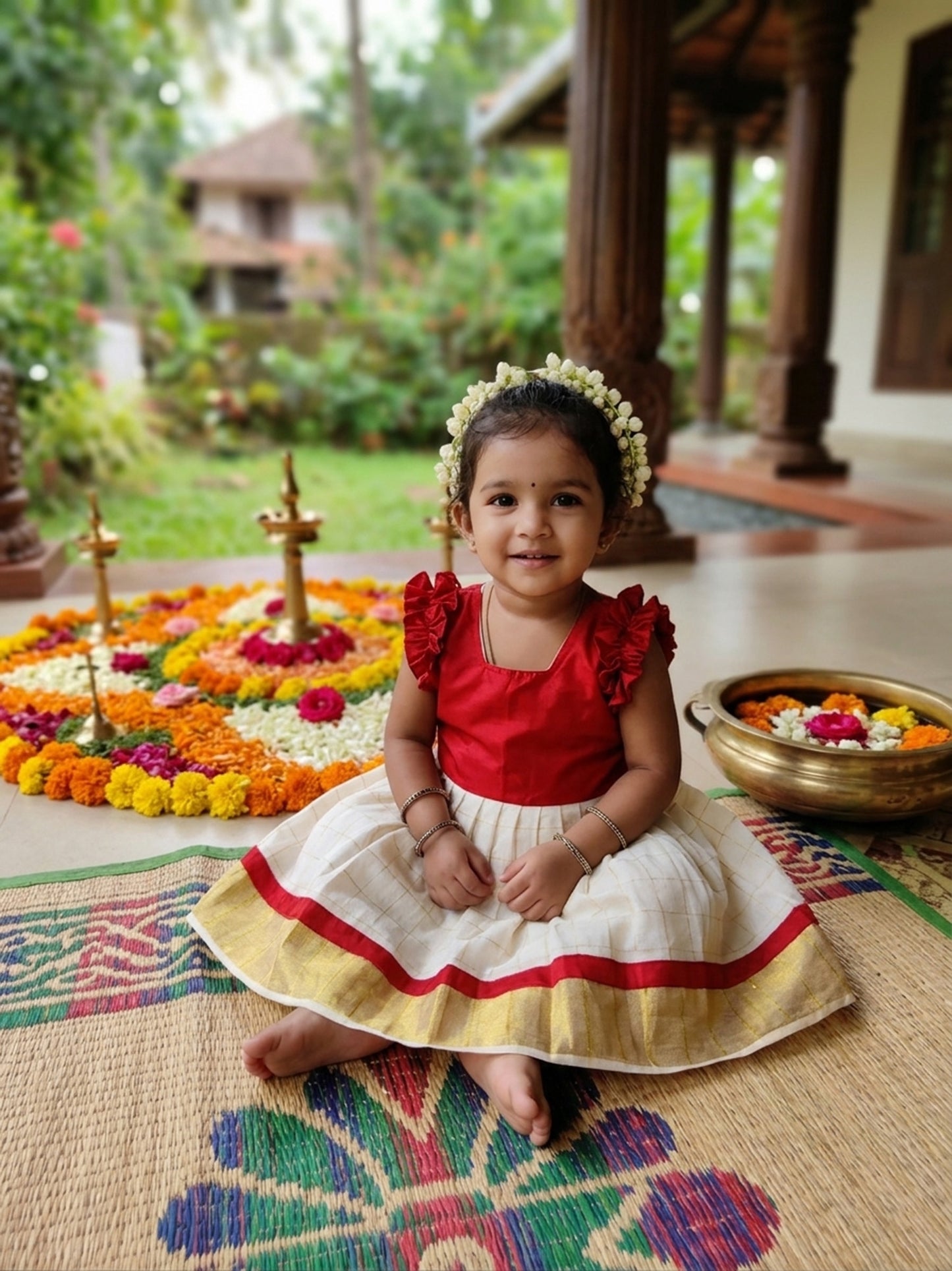 designer kerala cotton kasavu frock for kids