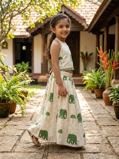 Designer type kerala model elephant design pattu pavada for kids
