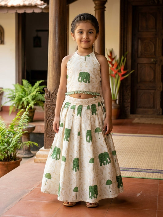 Designer type kerala model elephant design pattu pavada for kids
