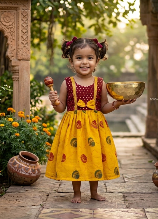 Designer yellow color frock for kids