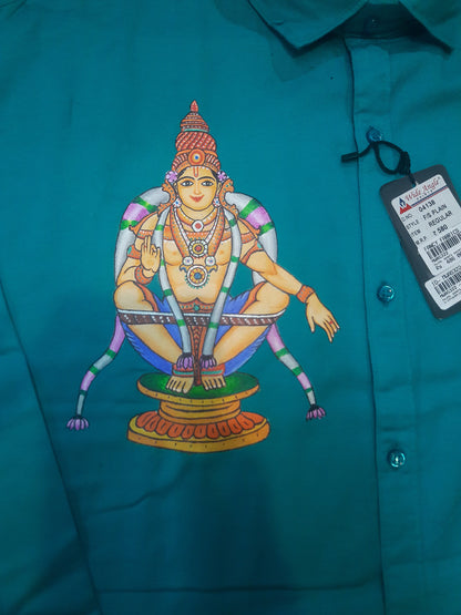 Swami ayyappa hand mural painting on blue cotton shirt