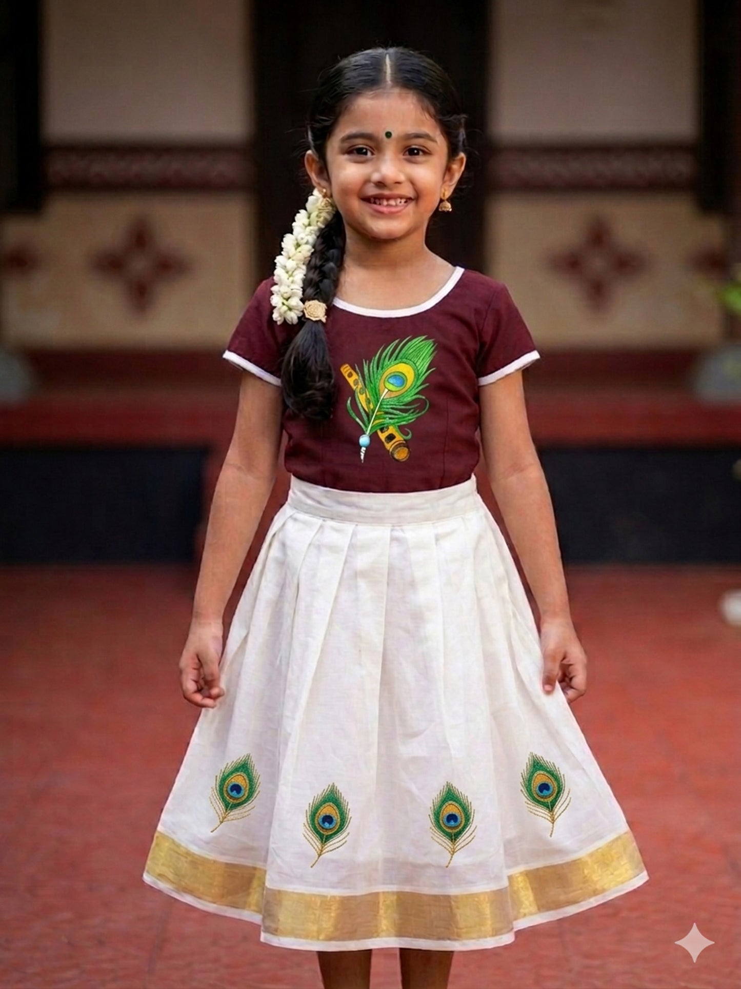 mazhilpeeli with flute hand painting kerala kids pattu pavada