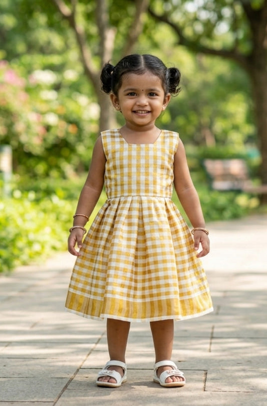 Tissue check design kerala tissue frock for kids